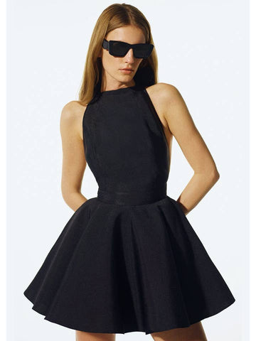 Halter Bow-Back Flare Mini Dress